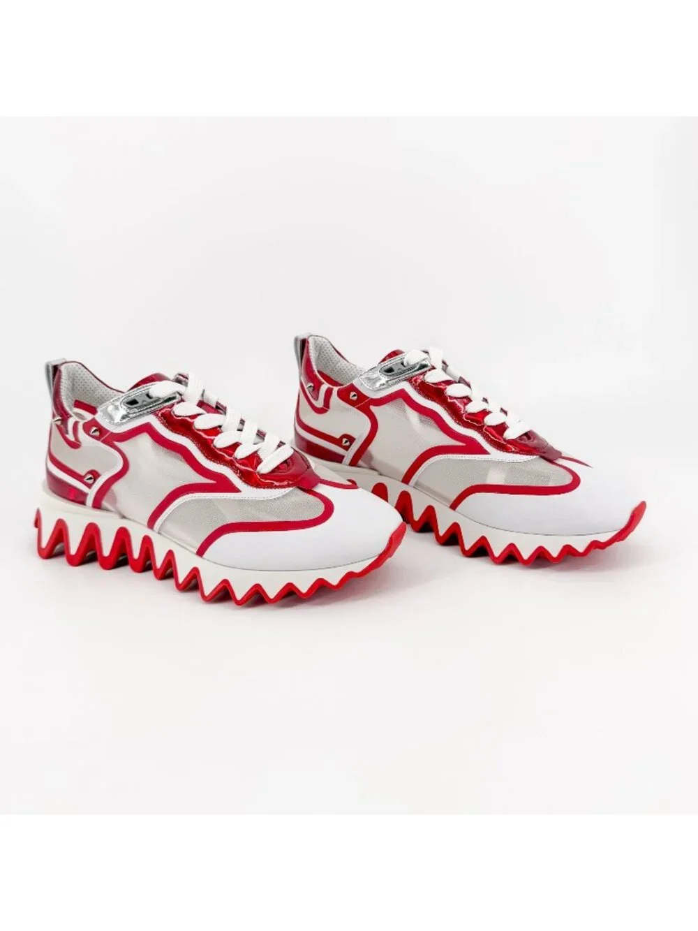 Christian Louboutin Sharkina Red White Mesh Sneakers Size 39 US 9 Women's